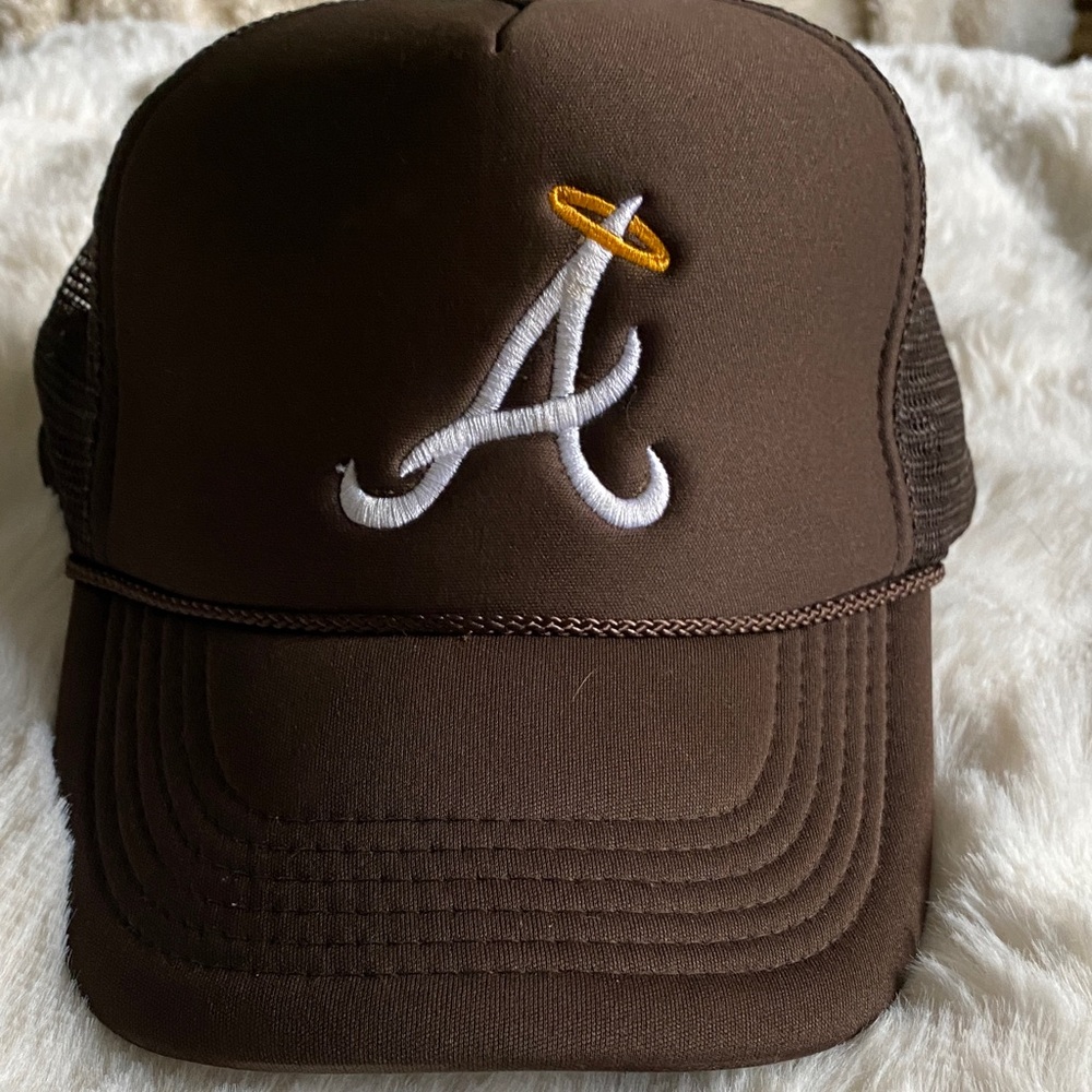 Brown Mesh Trucker Hat with Embroidered Detail
